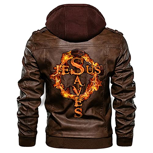 Christian Inspirational Gifts Jesus Saves Cross on Fire Personalized Customize Men Leather Vest Jacket2