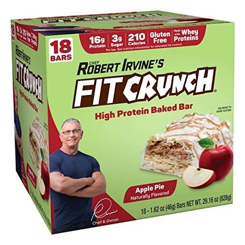 FITCRUNCH Snack Size Protein Bars, 6-Layer Baked Bar, 3g of Sugar & Soft Cake Core (18 Bars, Apple Pie)