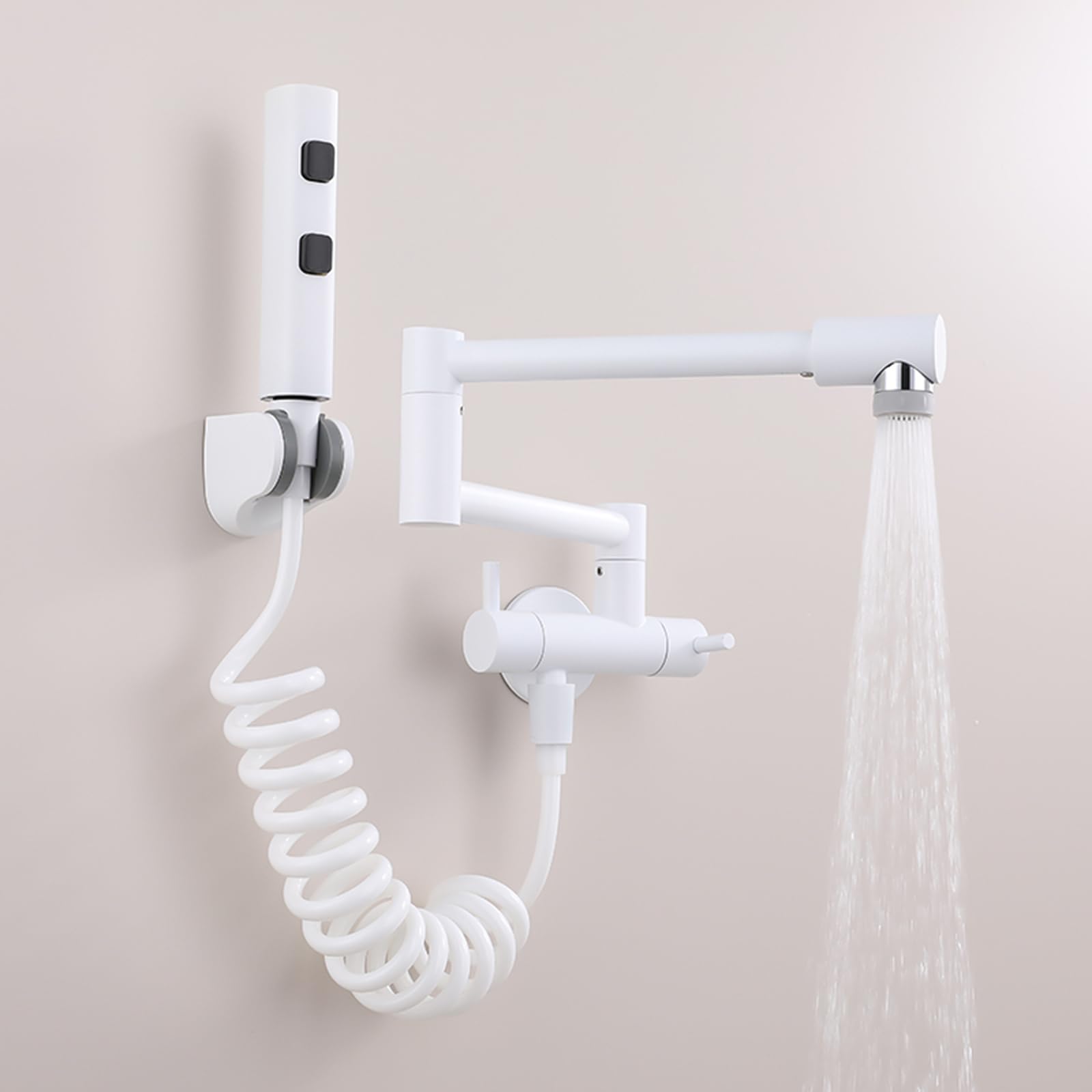 ZYCHSJXA Wall Mount Kitchen Tap - Cold Water Swivel Stainless Steel Sink Faucet with Spray Gun