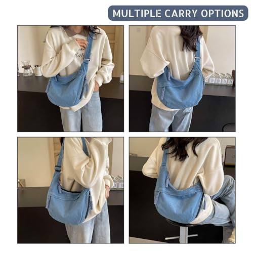 Denim Crescent Crossbody Bag for Women, Y2K Sling Purse with Adjustable Strap Multiple Pockets3