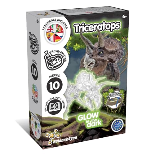Science4you Triceratops, Kit de Fouille pour Enfants 6+ Ans - Kit de Fouille de Dinosaure Qui Brille dans l'obscurité + Jouet de Dinosaure pour Enfants, Jeux...