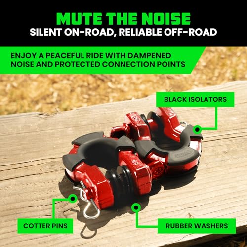 Image of Rhino USA Super D Ring Shackles (2-Pack) - 70,548lb Break Strength - Heavy Duty 3 /4 inch Clevis Shackle with 7 /8 Pin for Towing & Off-Road Use - Pairs with Tow Strap for Vehicle Recovery (Red)