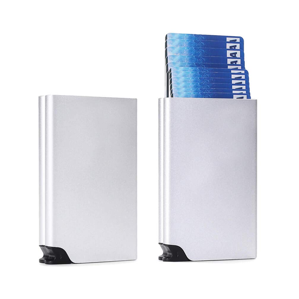 Credit Card Holder Minimalist Wallet - UpLook Slim Wallet Pop Up Cards with Clip (Silver Dual-Case)