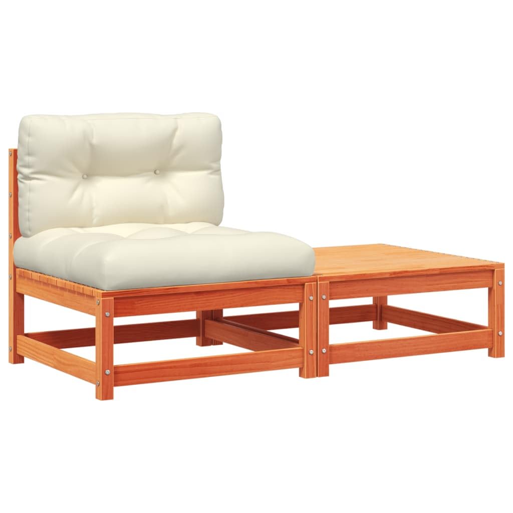 HXUHUWS Armless Patio Sofa with Cushions and Footstool for Comfortable Outdoor Relaxation, Durable Solid Pine Wood, for Garden Gatherings