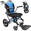 Wheelchairs for Adults Ergonimic Transport Chair Lightweight Foldable with Telescopic Handle 11-inch Big Wheels for All Terrains Travel Wheelchair with Removable Cushion