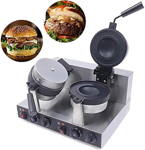 Electric Burger Waffle Maker, Commercial Waffle Maker for Hamburgers, Electric Panini Press, Adjustable Temperature 50-300℃, 5 Minutes Timer, Double-Sided Heating, Non-Stick Coating,B