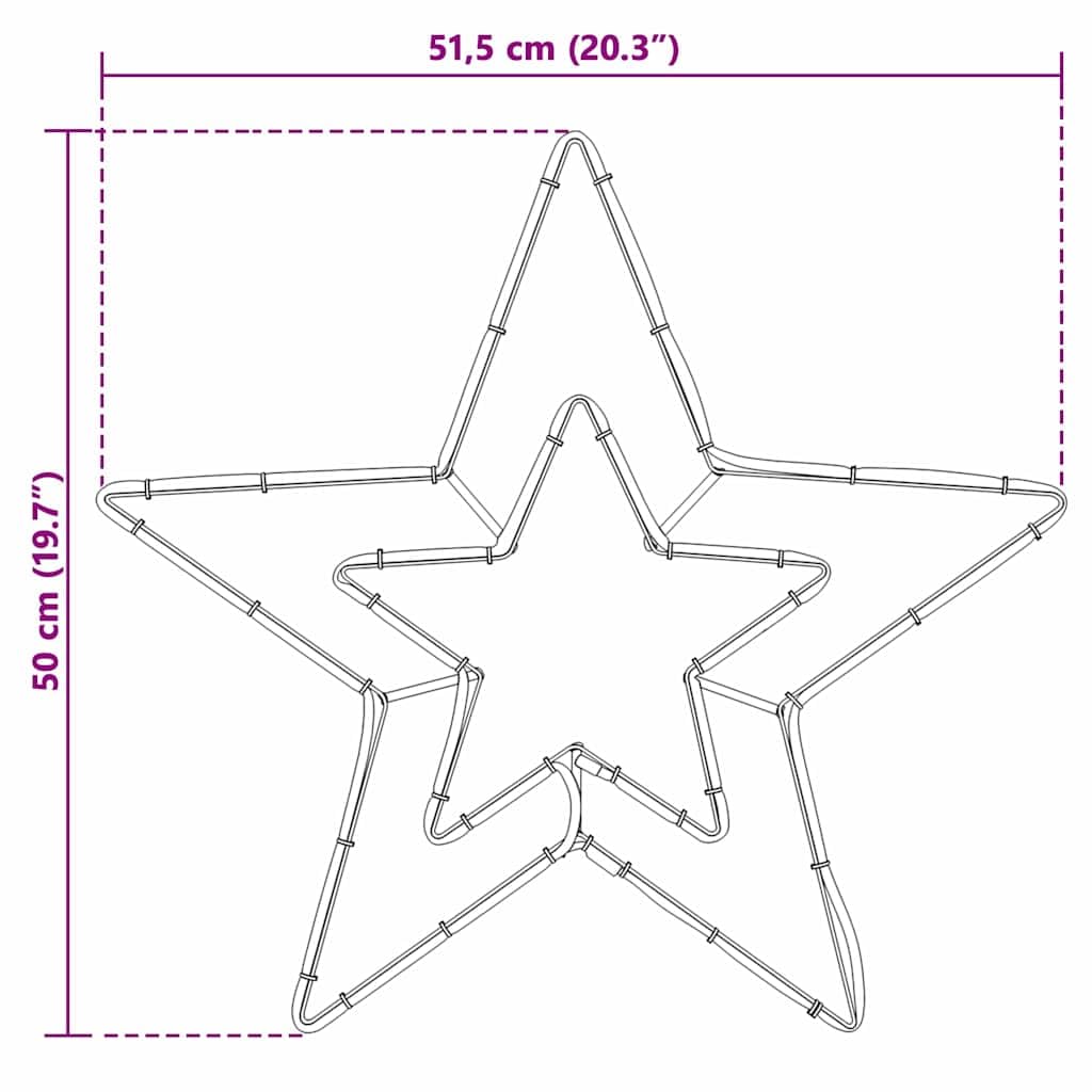 Weihnachtsstern mit 72 LEDs Kaltweiß aus Eisen 51,5 x 50 x 0,65 cm für Innen Außen mit Lichtschläuchen Weihnachtsdeko Christbaum Baumschmuck Festliche Atmosphäre