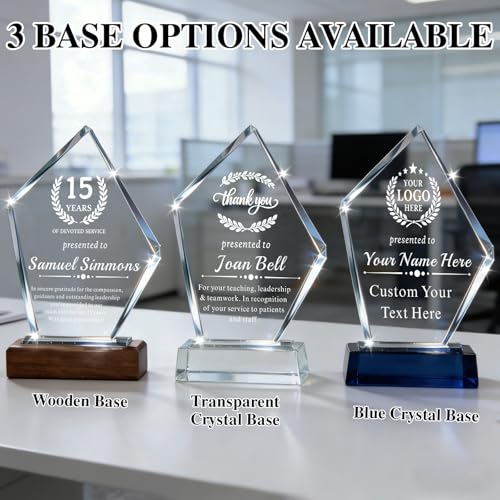 Image of Custom Crystal Award Trophy, Personalized Trophy with Company Logo & Text