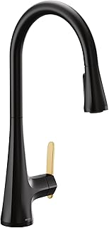 Moen S7235BL Sinema Grifo de cocina desplegable de arco alto de una manija con refuerzo de potencia y reflejo, negro mate