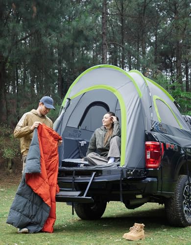 Image of JOYTUTUS Pickup Truck Tent 6.0ft, Waterproof PU2000mm Double Layer for 2 Person, Portable Truck Bed Tent with Rainfly - Green, Aluminum Pole