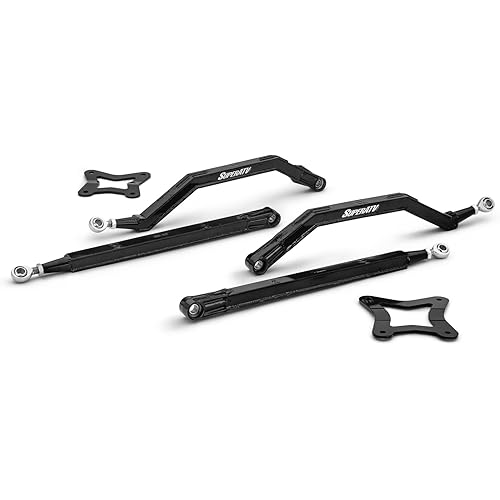SuperATV Heavy-Duty High Clearance Boxed Rear Radius Arms/Rods for Polaris RZR Models (See Fitment)- Black | 4 Times Stronger Than Stock | Carbon Steel Bushings | Adjustable Heim Joints