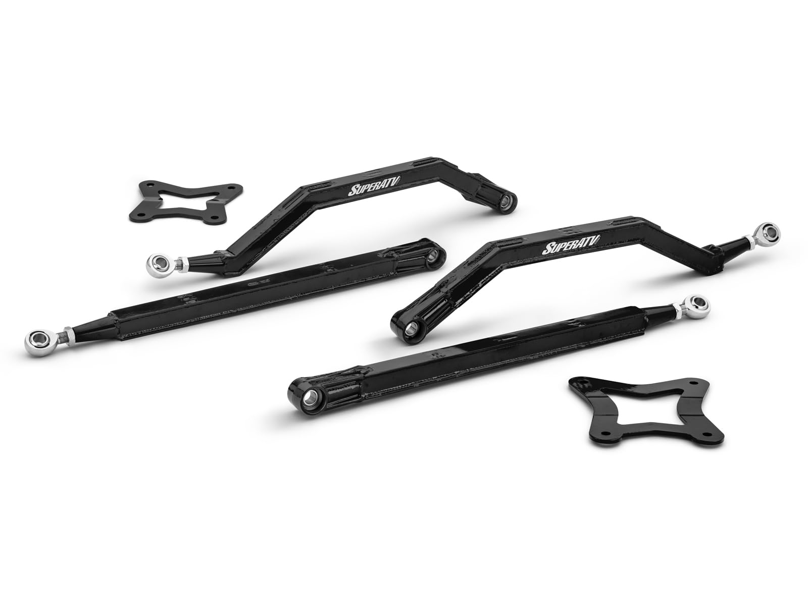 SuperATV Heavy-Duty High Clearance Boxed Rear Radius Arms/Rods for Polaris RZR Models (See Fitment)- Black | 4 Times Stronger Than Stock | Carbon Steel Bushings | Adjustable Heim Joints