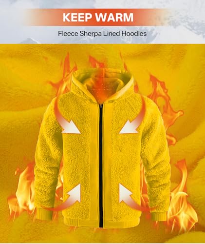 Image of V VALANCH Men Hoodies Zip Up Sherpa Lined Sweatshirts Heavyweight Thick Warm Fleece Winter Jacket