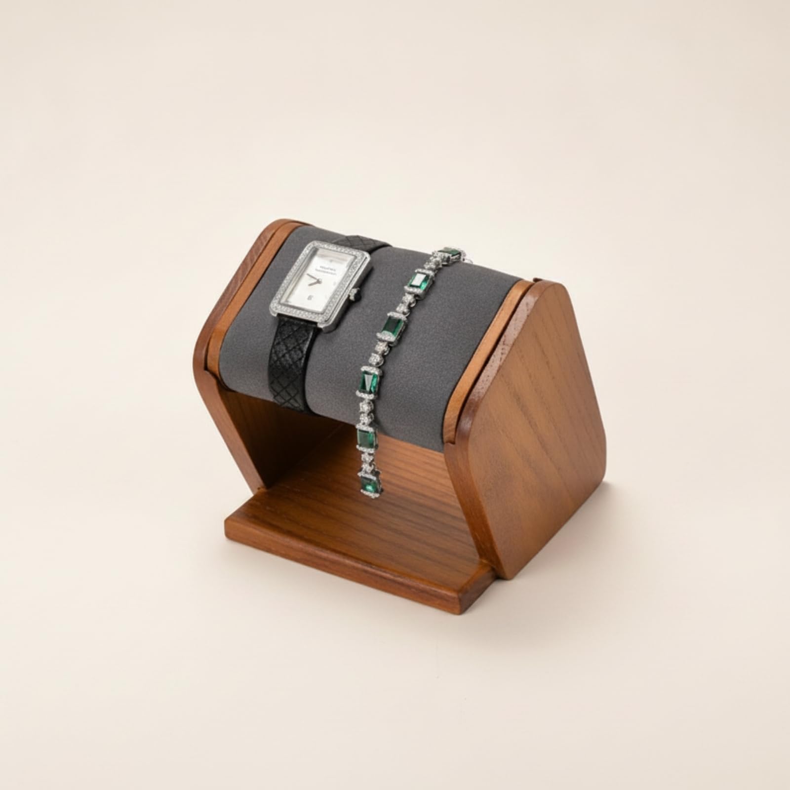 TISHITA Porte-montre avec Coussinet Doux et Structure Minimale pour Montrer Votre Montre sur le Bureau et l'Étagère Murale Dans la Chambre, Noir PU