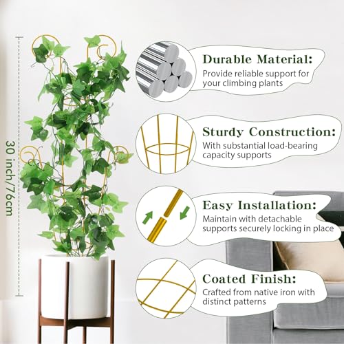 Image of ZOUTOG Trellis for Climbing Plants Indoor 4 Pack 30 Inch,Rustproof Metal Garden Trellis for Potted Plants,Houseplant Support Indoor Outdoor for Ivy Pothos Monstera Hoya Flower Vines(Golden Round)