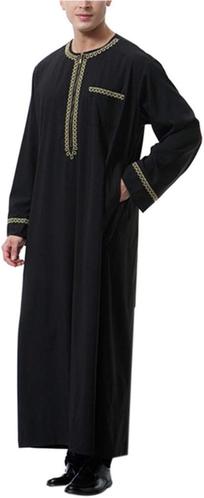 Islamic Mens Maxi Dress Muslim Arab Kaftan Jalabiya (Black,L)