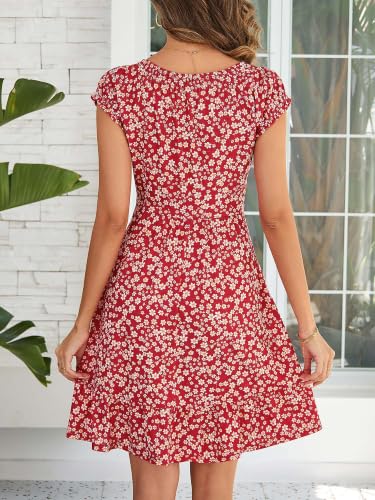 Image of HUHOT Teen Petite Women Floral Short Summer Mini Dresses with Pockets Cute Milkmaid Sundress 2026