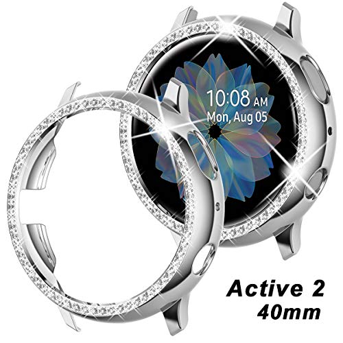 Goton Compatible Samsung Galaxy Watch Active 2 Case Bling 40mm, Women Girl Jewelry