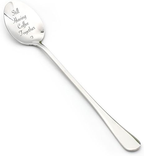 Divertida cuchara de relación de larga distancia – Cuchara de acero inoxidable grabada con cita de todavía teniendo café juntos, gran regalo para