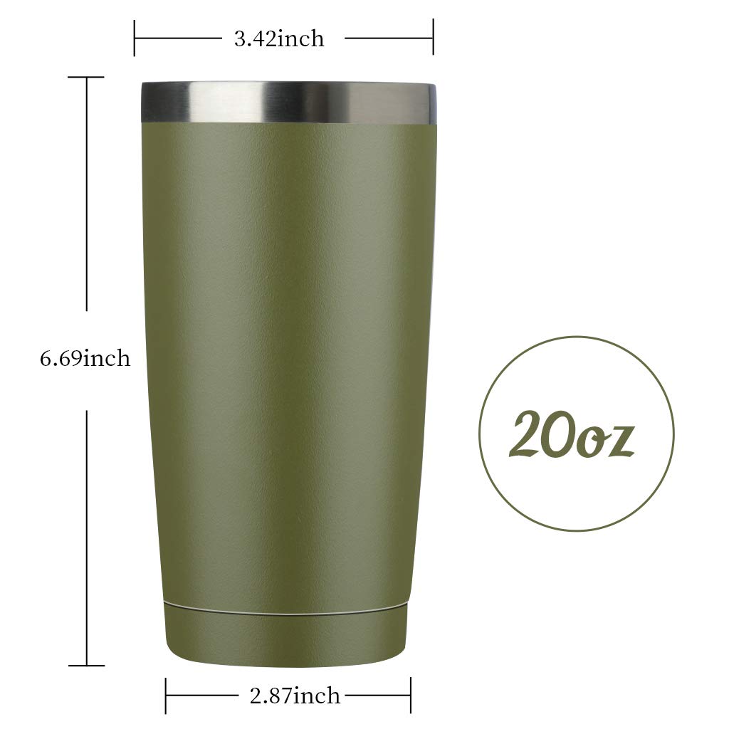 20oz Double Wall Vacuum Insulated Tumbler - Stainless Steel Travel Mug For Hot & Cold Drinks (Army Green, 8 Pack)