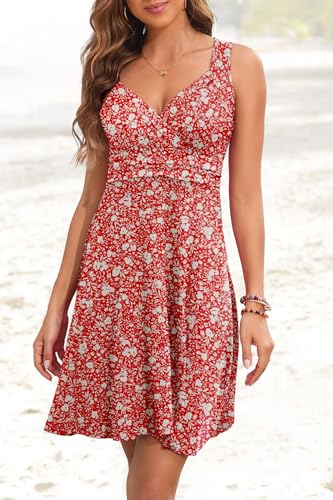 Image of Womens Wrap V Neck Sleeveless Sundress Summer Flare Tank Dress