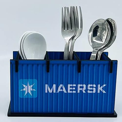 Image of Wooden Shipping Container Style Cutlery Holder for Dining Table, Spoon Stand, Dinner Table Organiser
