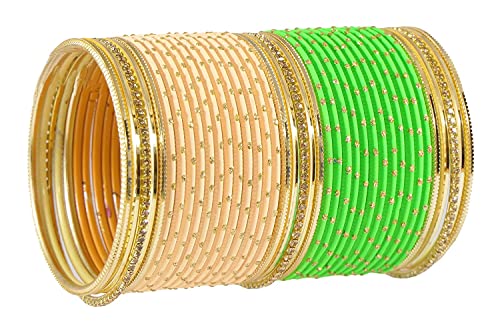 Image of NMII Stylish Multi colour Metal Bangles set for women and Girls with Zari and Cutting Design | Fancy Multicolour Bangles for women | Metal Chudi Set For Women | Women's Bangles