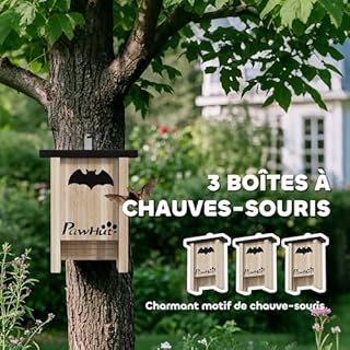 PawHut Ensemble de Trois boîtes à Chauves-Souris, nichoir Chauve-Souris, Plateforme d'atterrissage Exclusive aux Chauves-Souris, avec Un Crochet, en Bois Massif, 18 x 6 x 22,5 cm, Bois Naturel