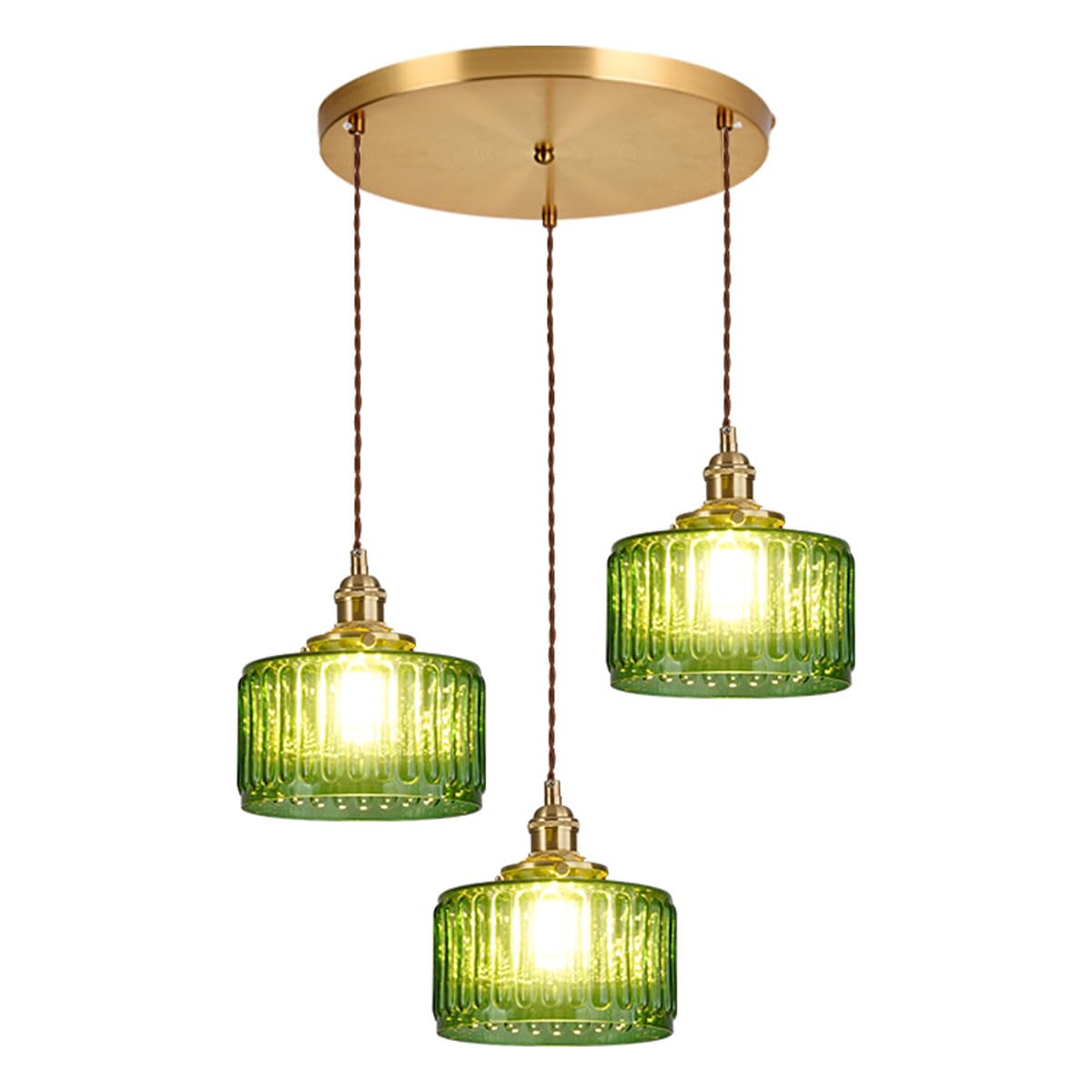 Photo 1 of Qufute 3-Light Modern Chandelier Green Glass Pendant Light mid Century Sputnik Glass Globe Pendant Light with Green Striped Glass Shade,Gold Adjustable Ceiling Pendant Lamp Dining Room Gold-3-Light