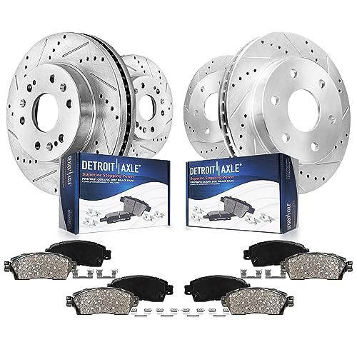 Detroit Axle - Brake Kit for Chevy GMC Silverado Sierra 1500 Suburban Yukon XL Avalanche Tahoe Cadillac Escalade Drilled Brake Rotors Brakes Pads Replacement : 12.99' Front & 13.58' Rear Rotor