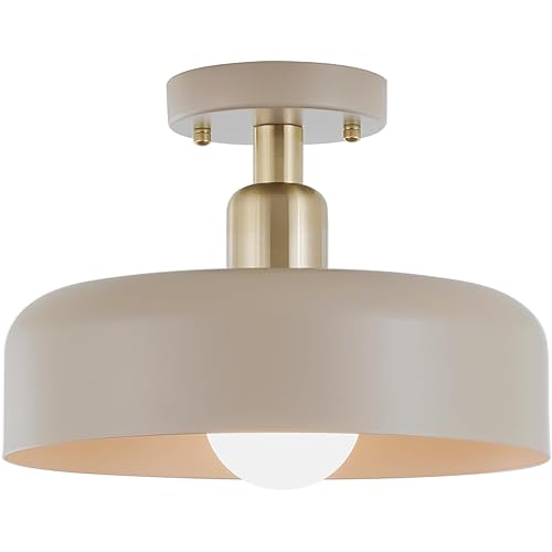 BISAMIYA Contemporary Semi Flush Mount Ceiling Light Fixture, Brass Accent Ceiling Light with 12.6" Metal Shade, for Kitchen, Entryway, Hallway, Dining Room, Cafe