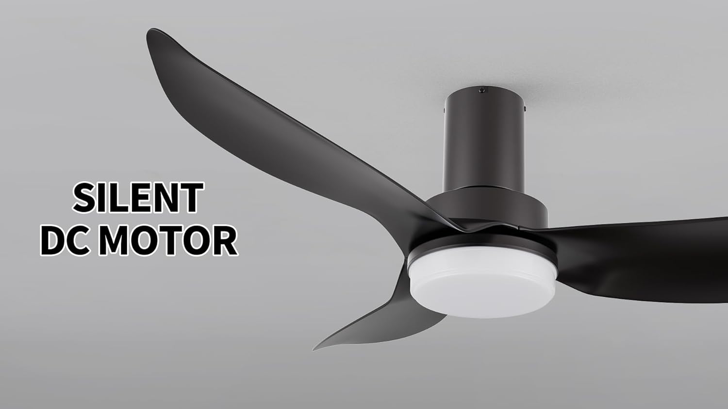 SMAAIR ceiling fan with text 'SILENT DC MOTOR'