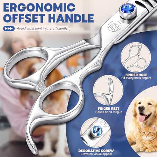 Moontay Hundeschere Professionelle Pflegeschere für Hunde Effilierschere Chunkerschere zum Ausdünnen Schneiden 7 Zoll 440c japanische Edelstahlschere Hundepflege-Schere Silber