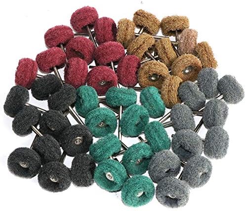 FPPO 50PCS Abrasive Buffing Polishing Wheel Set for Rotary Tool,Mini scouring pad Brush Polishing kit, Removal of Rust,Deburring on Metal Surface,with 3mm Mandrel
