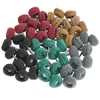 FPPO 50PCS Abrasive Buffing Polishing Wheel Set for Rotary Tool,Mini scouring pad Brush Polishing kit, Removal of Rust,Deburring on Metal Surface,with 3mm Mandrel