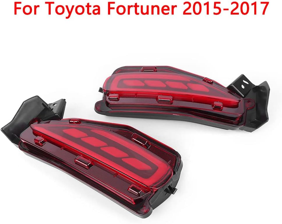 Rear Bumper LED Reflector Light Assembly, DRL Bumper Reflector Brake Tail Lights, Compatible with Toyota Fortuner 2015 2016 2017 2018 2019, 2015-2019