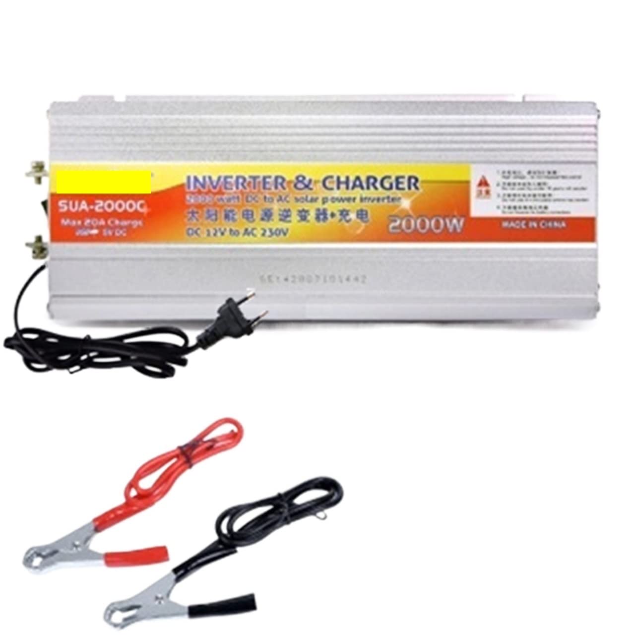 Inversor híbrido de 12v, inversor de energía Solar, cargador, transformador de voltaje, USB 500W, 1000W, 2000W, Adaptador convertidor for el hogar(12V 2000W)
