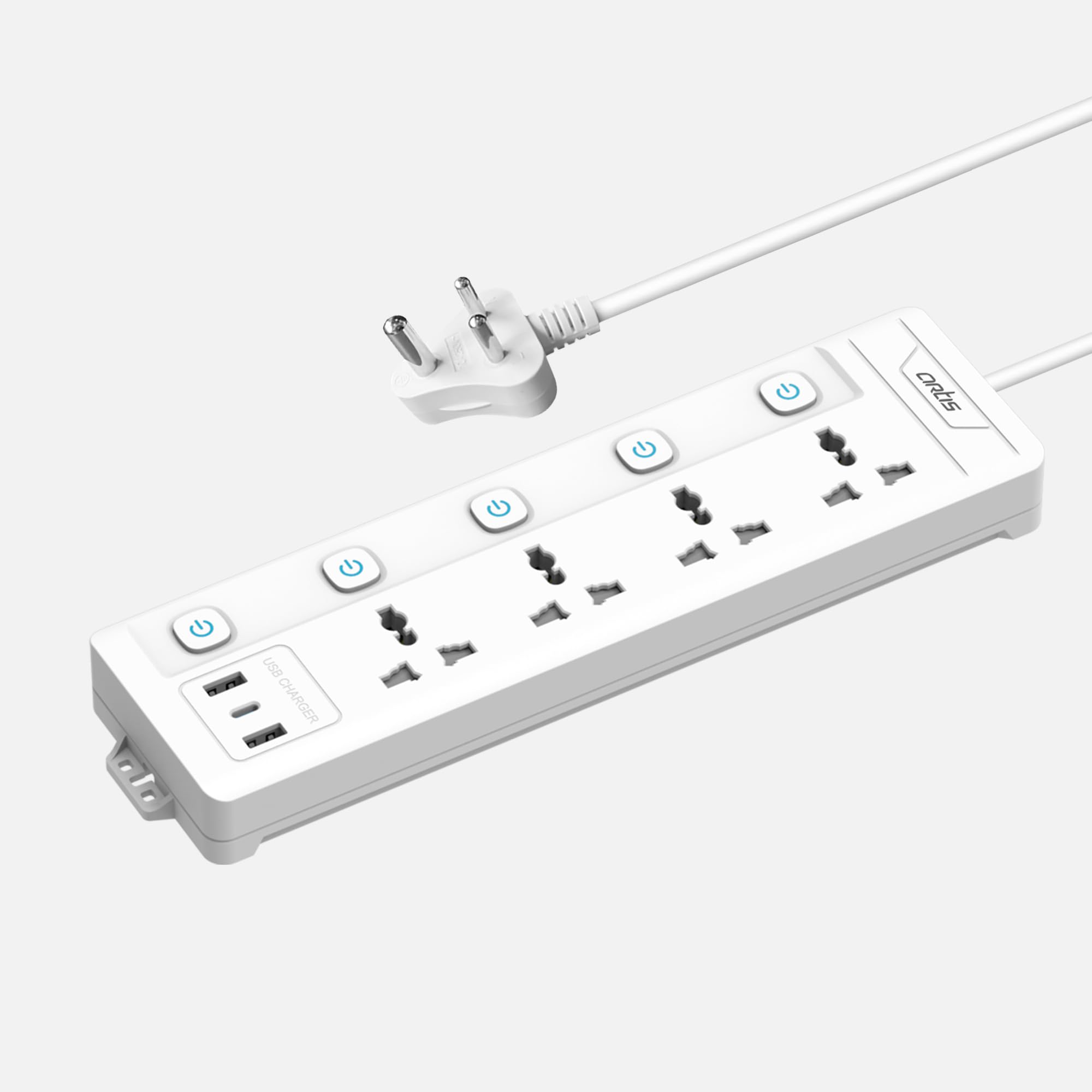 Artis 4MS-USBC 4 Universal Multi Switch Sockets with 2 USB-A & USB-C Port Surge Protector (White, 2 m)-image-7
