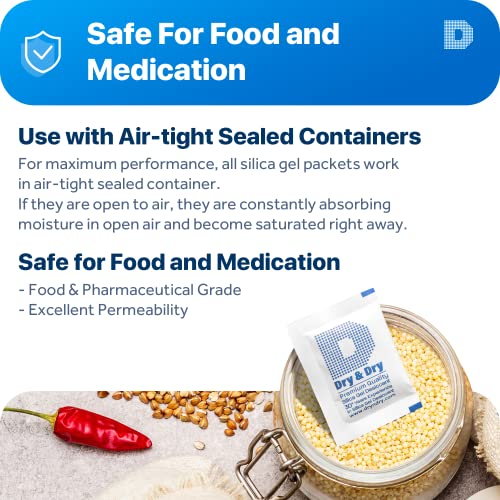 Image of Dry & Dry 5 Gram [500 Packets] Silica Gel Packets Silica Gel Desiccants, Silica Gel Packs - Rechargeable Moisture Absorbers for Food Storage, Electronics, 3D Filament & Safes