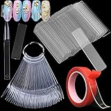 Nail Art Display Kit 40pc Clear Stiletto Nail Swatches Display Sticks 50pc Transparent Nail Art Display Stand Holder with 3m Fake Nail Sticker Tape for Nail Practice (Clear Stiletto)