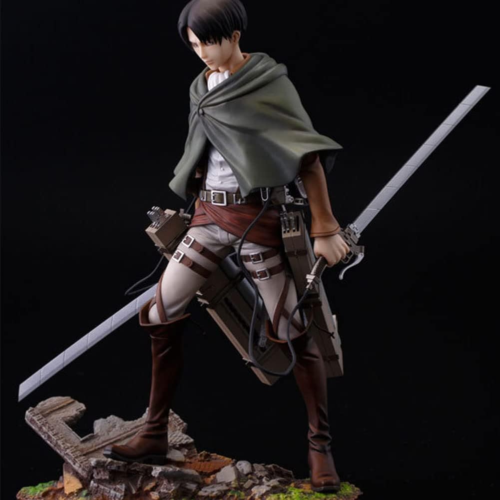 Levi Statue Figurine Anime 20cm Levi Figurine d'action Scène de bataille Modèle PVC Sculpture décorative pour la maison Cadeaux de collection