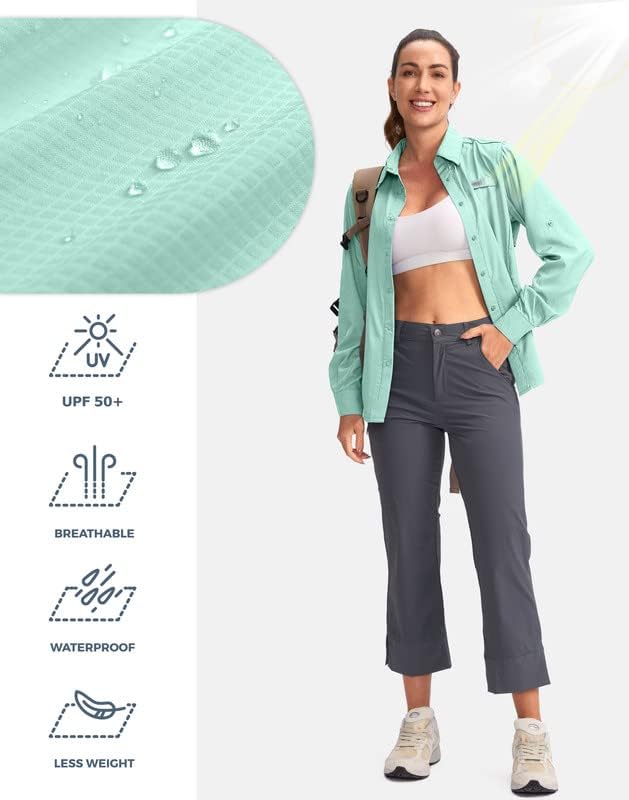 Womens Sun Protection Fishing Shirt with Zipper Pockets Lightweight SPF Long Sleeve Shirts for Hiking Safari