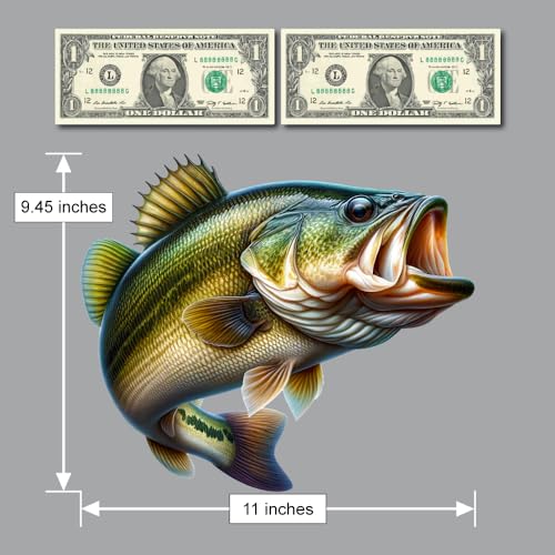Image of Bass Fish Decal Sticker for Car or Truck Windows Plus Laptops, Tumblers and Water Bottles-Largemouth Fishing Vinyl Sign Design Art Print, 11in x 9.45in, XX-Large
