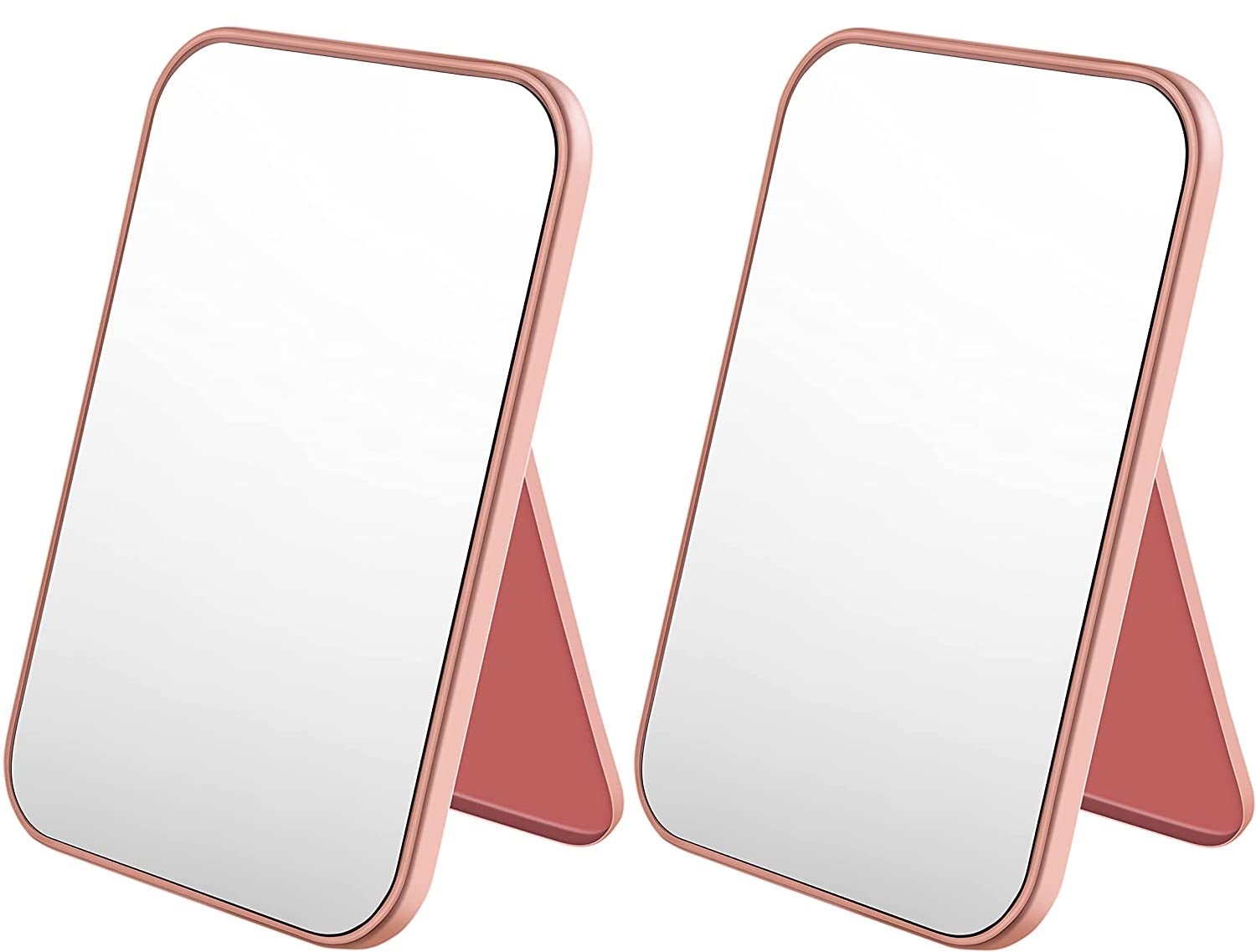 trifecta desktop foldable makeup mirror, simple portable princess mirror square table desk vanity makeup with stand portable adjustable mirror best gift for girls and women (light pink pack of - 2)