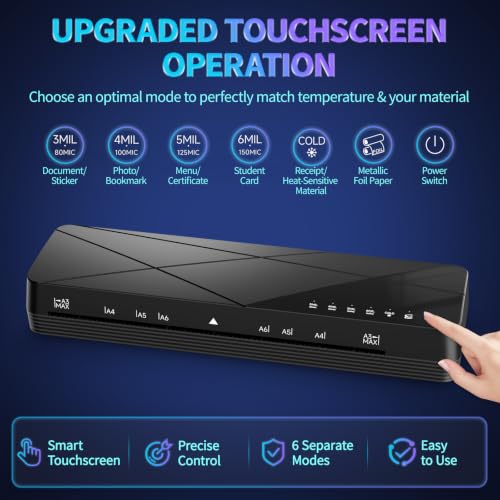 Image of Crenova Laminator 13 inch with Touchscreen 3-6mil Quick Warm Up Auto Off | Hot and Cold Laminator with ABS Jam Free, Laminator for Home Office School, Black