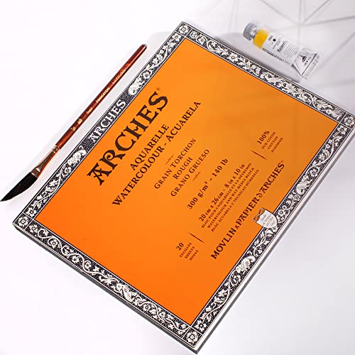 Image of Arches Watercolour Paper Blocks | Rough Natural White | for Watercolor, Acrylic Painting, Gouache and Poster Color Painting | 300 GSM, 20 x 26 cm- 20 Sheets