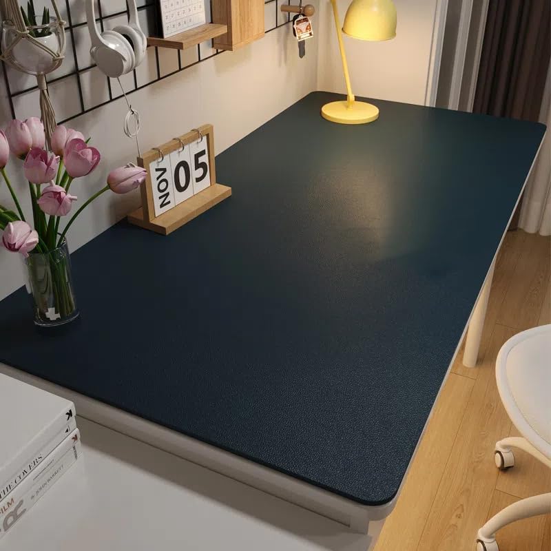 leather desk mat, large office desk pad, computer desk mat, laptop mat for desk, desk protecor mat, desktop mat, desk writing pad, desk blotter pad, desk cover mat (dark blue, 47.2 * 19.4) dark blue 47.2*19.4