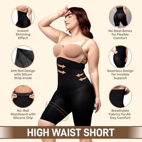 Image of SHAPEMOUR High Waist Shapewear for Women, Body Shaper Shorts with Silicone Grip, No Steel Bones Slimming Panties, Seamless Design Tummy Control Tucker