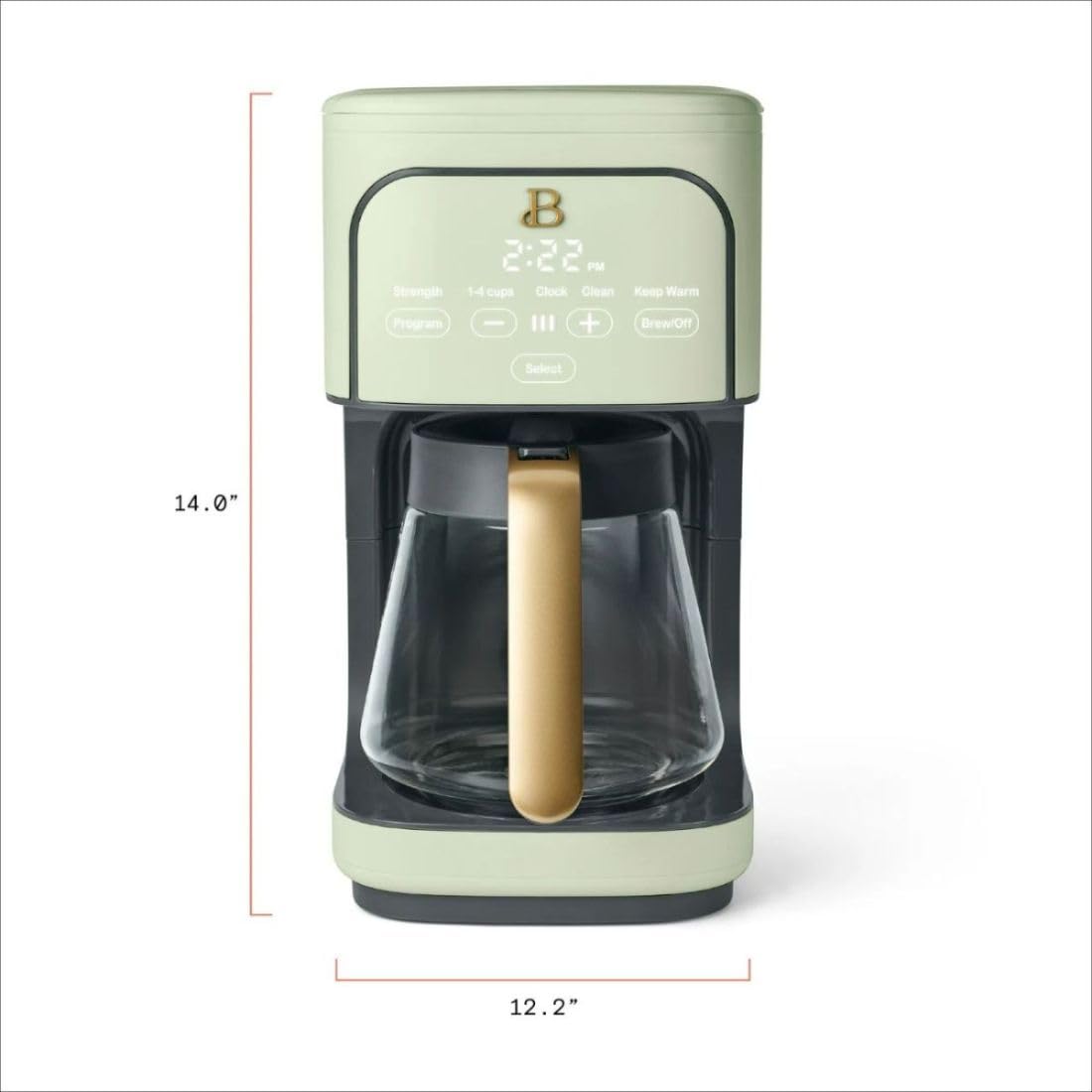 B - 12-Cup Programmable Coffee Maker with Touch Controls, Auto Brew Timer, Reusable Filter, Large Glass Carafe, Countertop Coffee Machine (Sage Green)