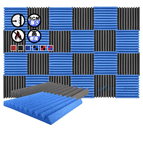Arrowzoom スーパーダッシュ 新しい 24 ピース 防音 遮音 密度26㎏/m3 作品 吸音材 楽器 緩衝材 防音材 音響泡断熱治療 消音 超強力 騒音 スタジオ 吸音材質 室内装飾 防音対策 500x500x50 mm 縮状態出荷 スタジオレコーディング wedge タイルパネルウェッジサ SD1134 黒と 青